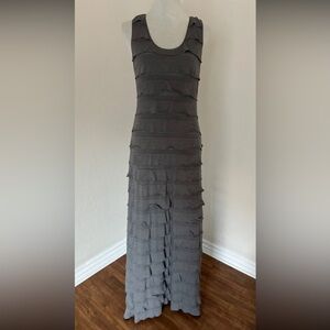 MAX STUDIO Women’s Gray Long Sleeveless Rushed Layered Summer Maxi Dress Sz M